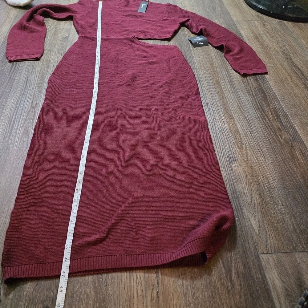 Lulus Burgundy Cutout Knit Maxi Sweater Dress Women’s XL NWT Long Sleeve Bodycon - Picture 11 of 11